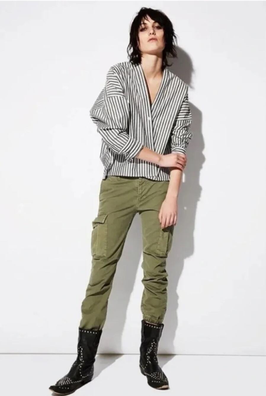 Nili Lotan French Military Cargo Pants in olive green